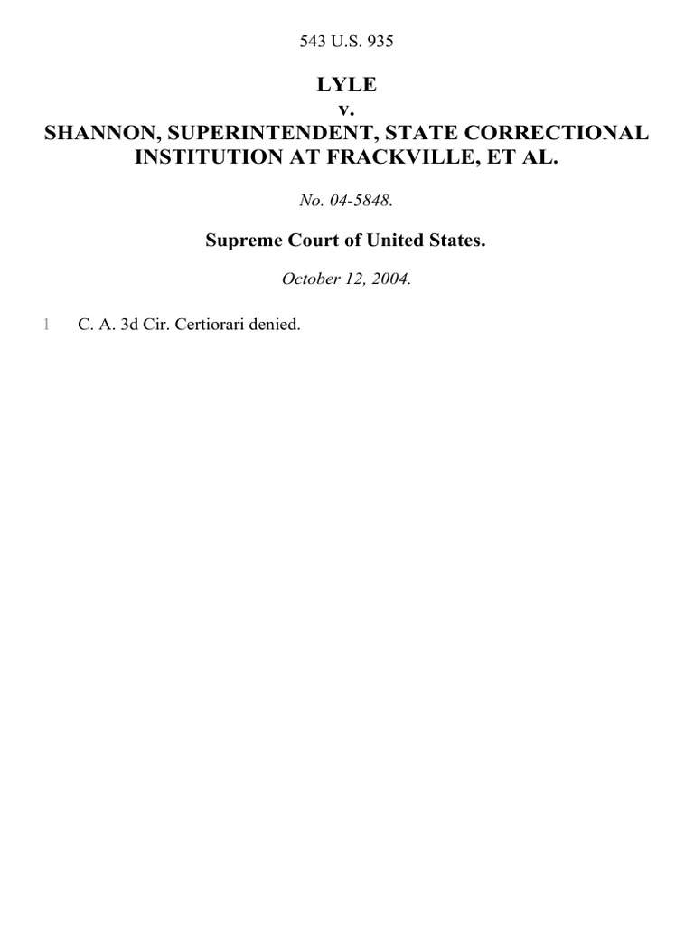 Lyle v. Shannon, Superintendent, State Correctional Institution at