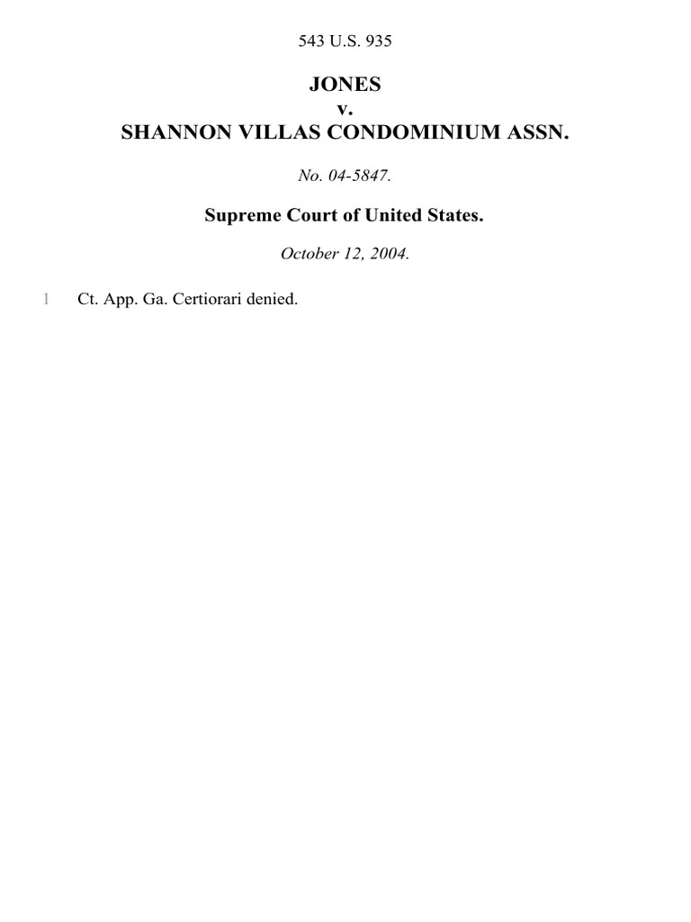 Jones v. Shannon Villas Condominium Assn, 543 U.S. 935 (2004) PDF
