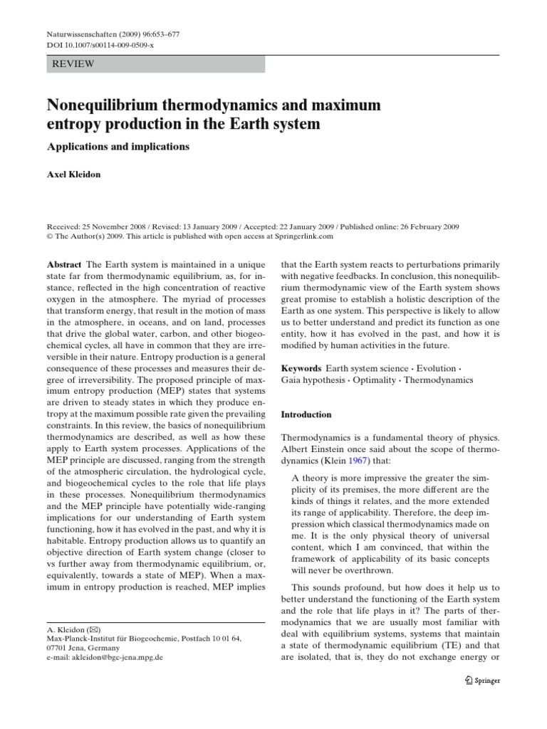 Nonequilibrium Thermodynamics and Maximum Entropy Production in The ...