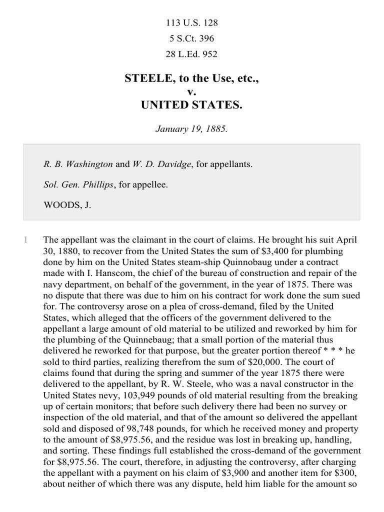 Steele v. United States, 113 U.S. 128 (1885) Judgment (Law) Pound
