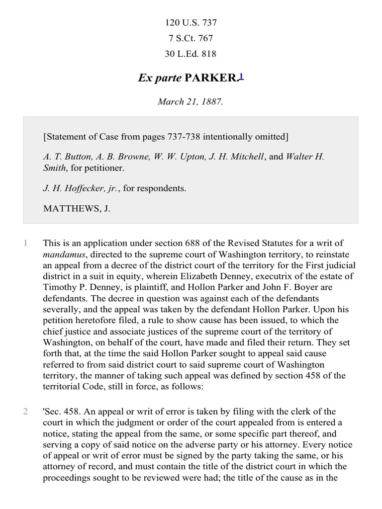 Ex parte Parker: Appeal Dismissal Case | PDF | Mandamus | Judgment (Law)