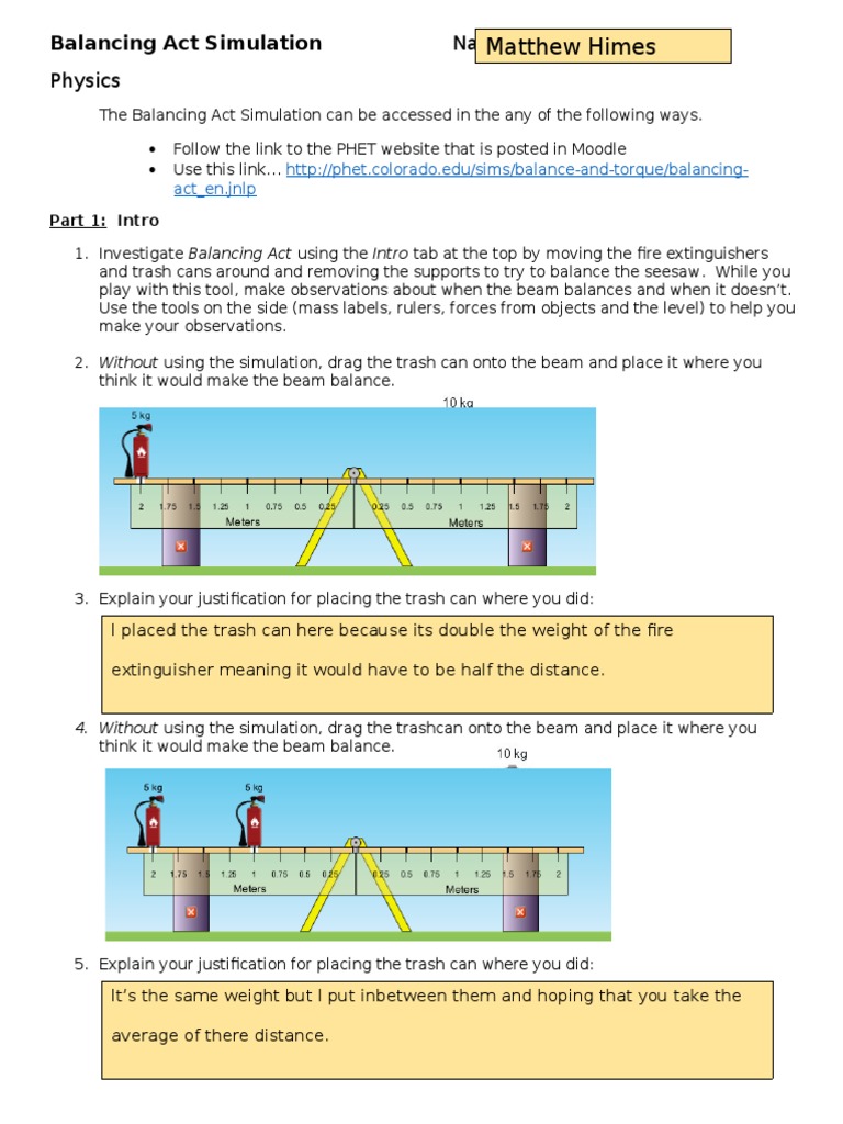 Balanceing Act Lab  PDF  Weighing Scale  Weight With Balancing Act Worksheet Answer Key
