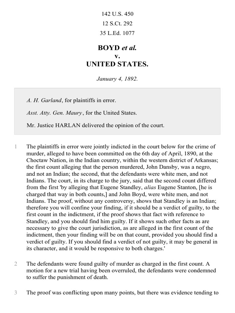 Boyd v. United States, 142 U.S. 450 (1892) Evidence (Law) Pardon