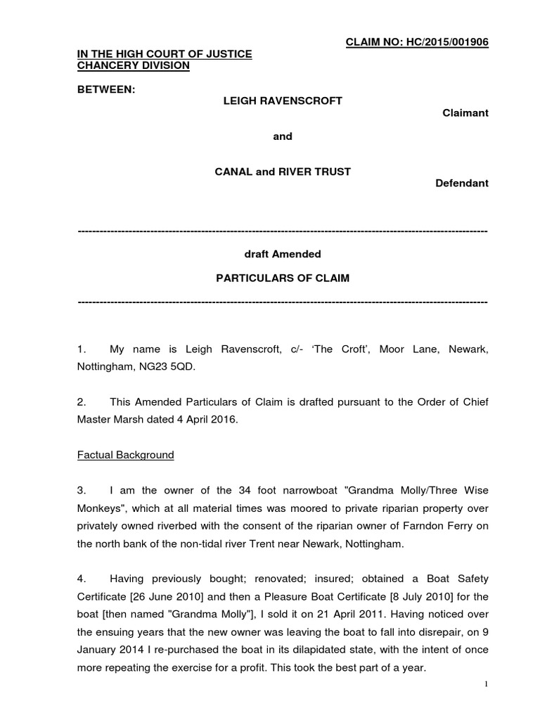 Ravenscroft Draft Amended Particulars of Claim PDF | PDF | Business ...