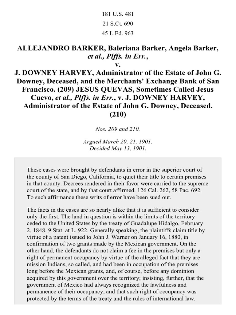 Barker v. Harvey, 181 U.S. 481 (1901) Treaty Supreme Court Of The United States