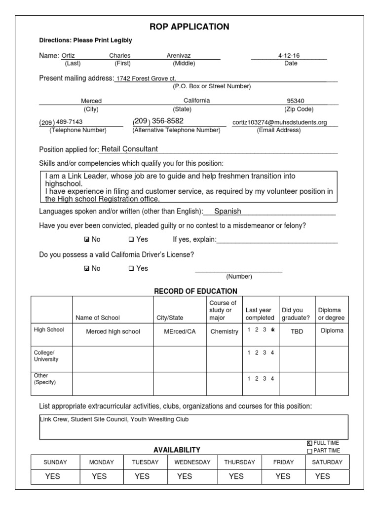 Microsoft Word - Rop Job Application With Availablity Front-For ...