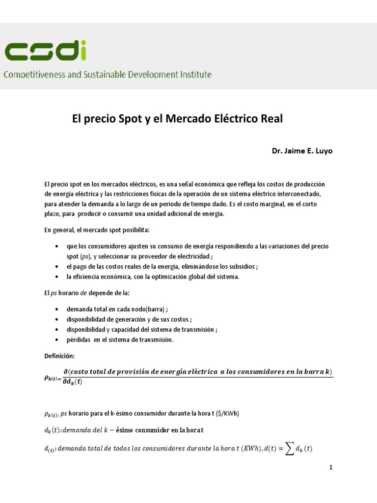 Precio Spot en el Mercado Eléctrico | PDF | Precios | Mercado (economía)