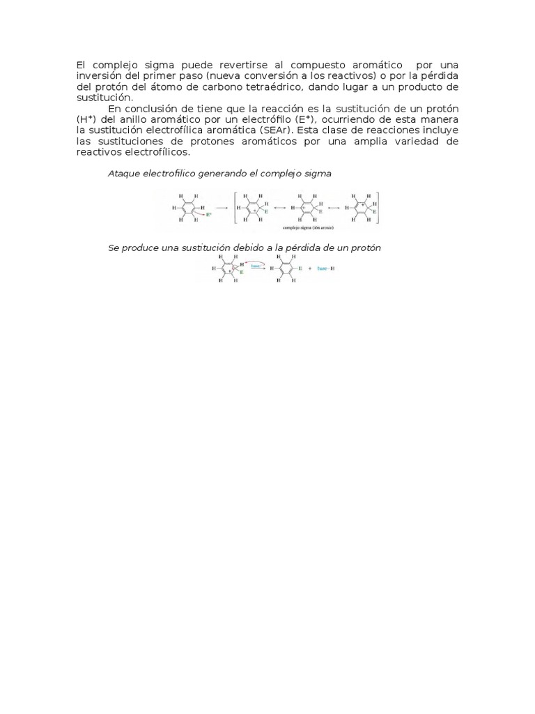 El Complejo Sigma Puede Revertirse Al Compuesto Aromático Por Una ...