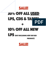 20% Off All Used LPS, Cds & Tapes! + 10% OFF ALL New LPS: Sale!