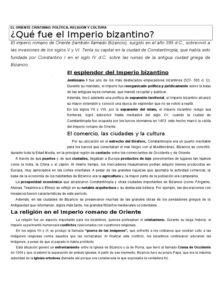 Historia del Imperio Bizantino y su Cultura | PDF | imperio Bizantino ...