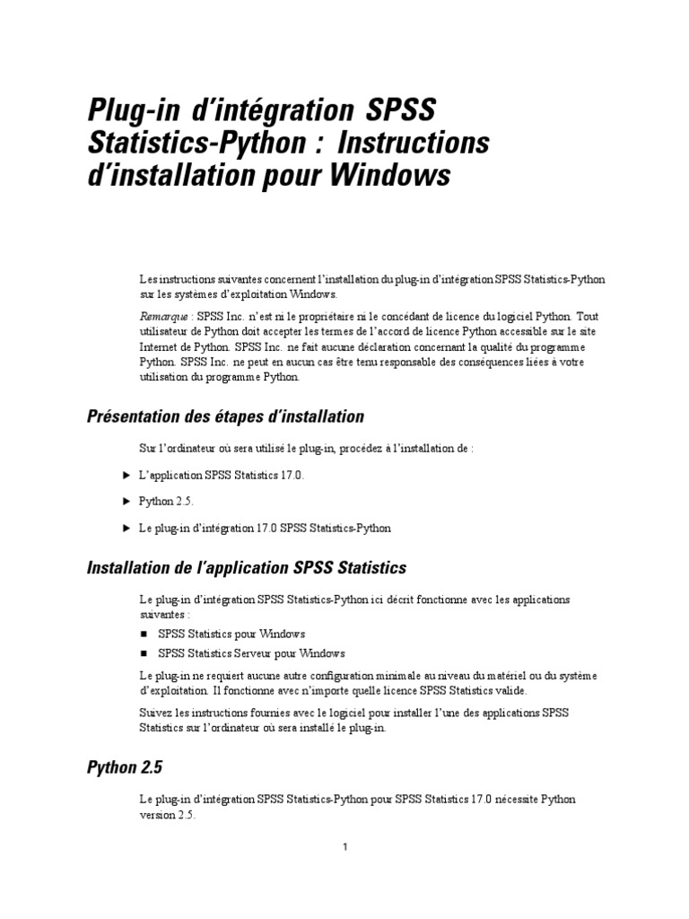 Installation du plug-in SPSS-Python 17.0 | PDF | SPSS | Plugin ...