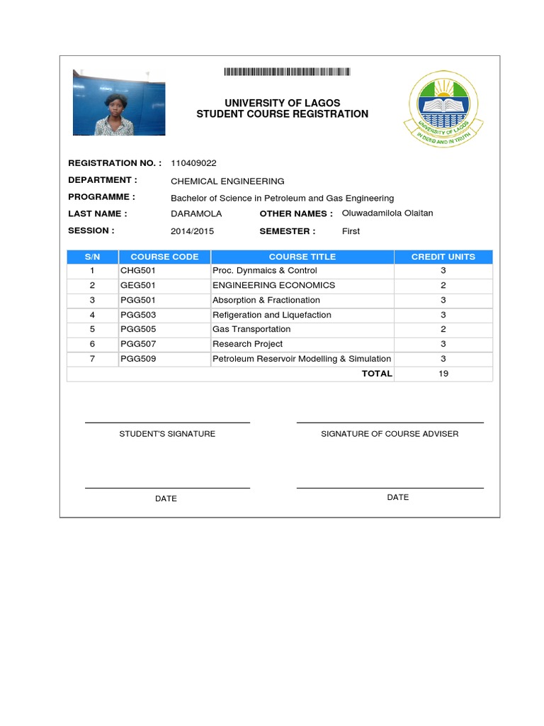 UNILAG Course Registration Details | PDF | Engineering | Science