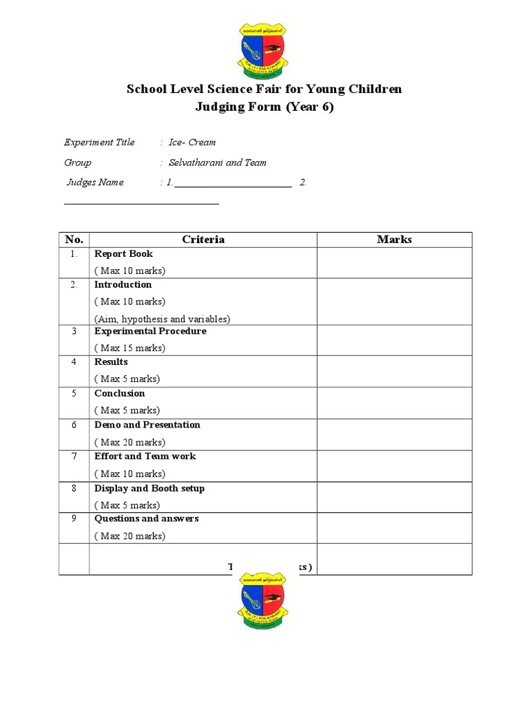 Science Fair Judging Criteria Form | PDF | Experiment | Evaluation Methods