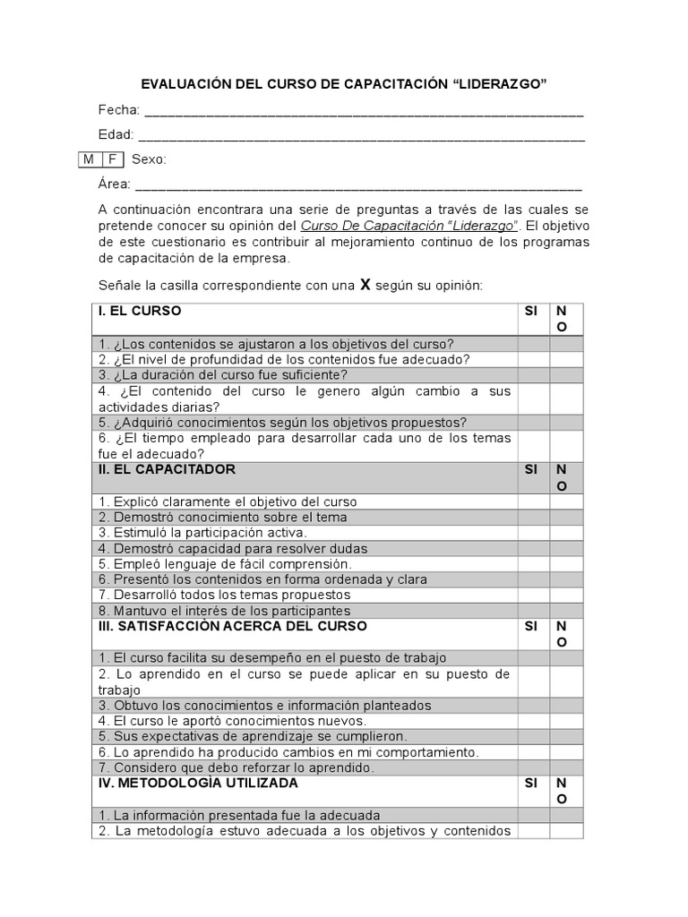 Evaluación del Curso de Liderazgo | PDF | Negocios | Ciencias sociales