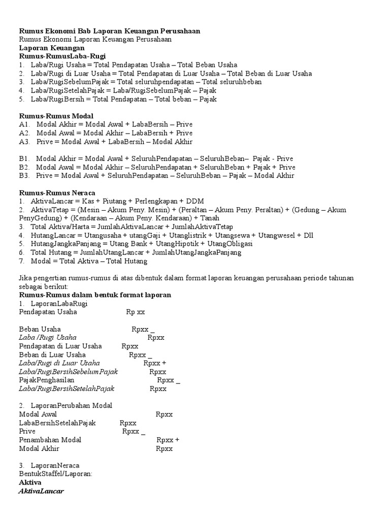 Rumus Rumus Laporan Keuangan