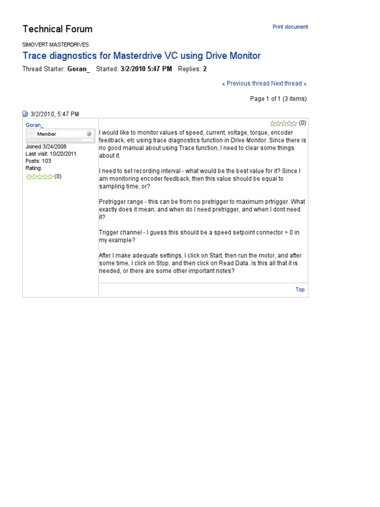 Trace Diagnostics For Masterdrive VC Using Drive Monitor Siemens