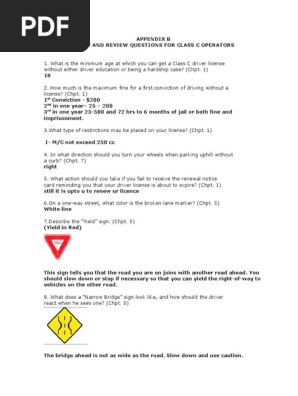 Texas Driver s HandBook Answers