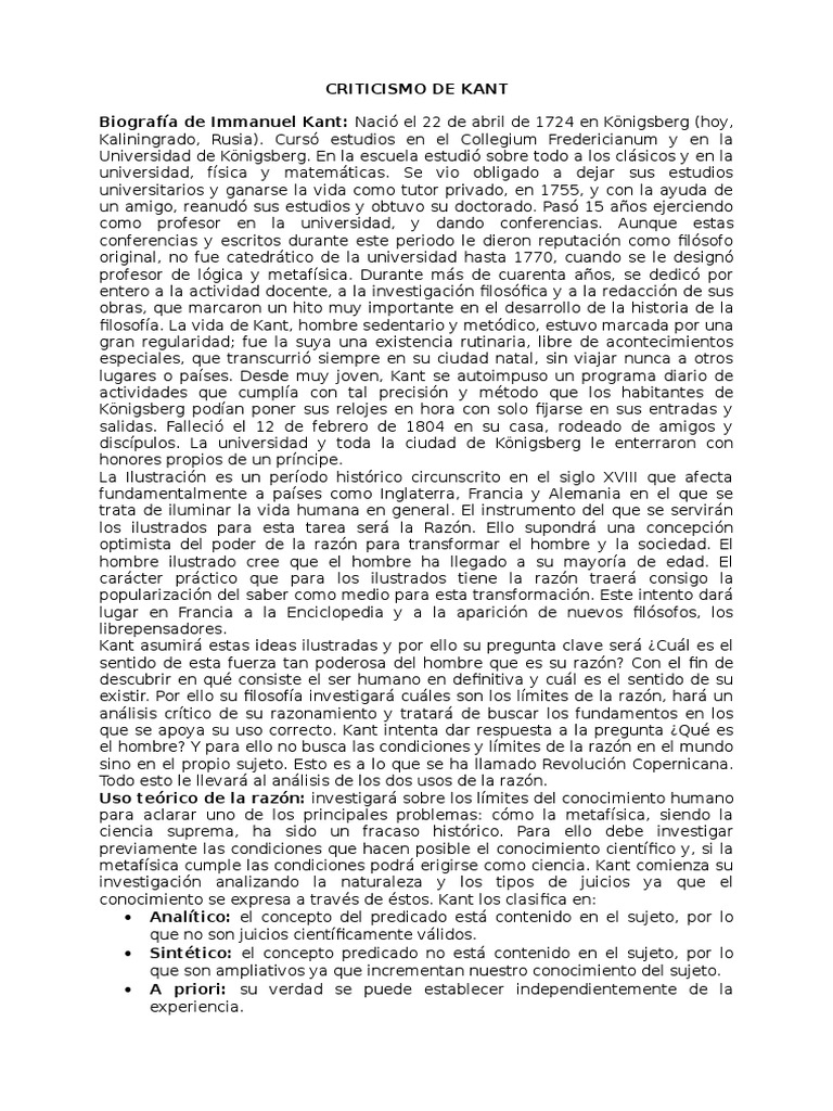 Criticismo de Kant | PDF | A priori y a posteriori | Immanuel Kant