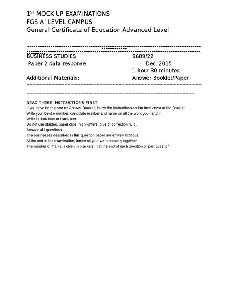 1st Mock As Level Business Paper 2 PDF Franchising Mergers And