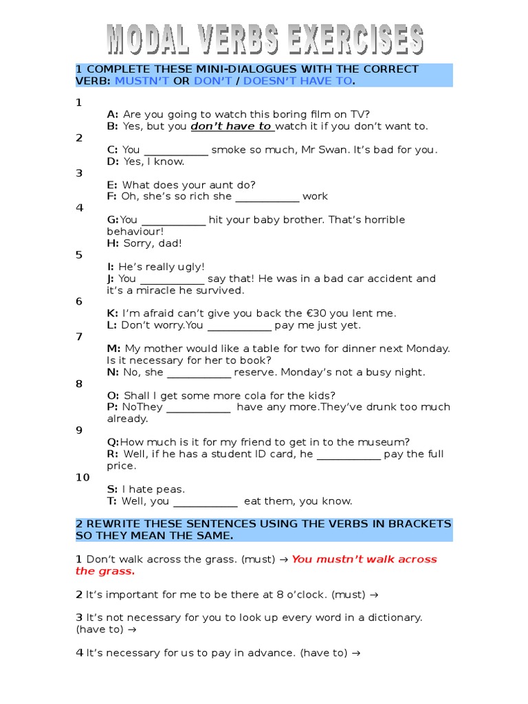 Modals Exercises Short | PDF | Leisure