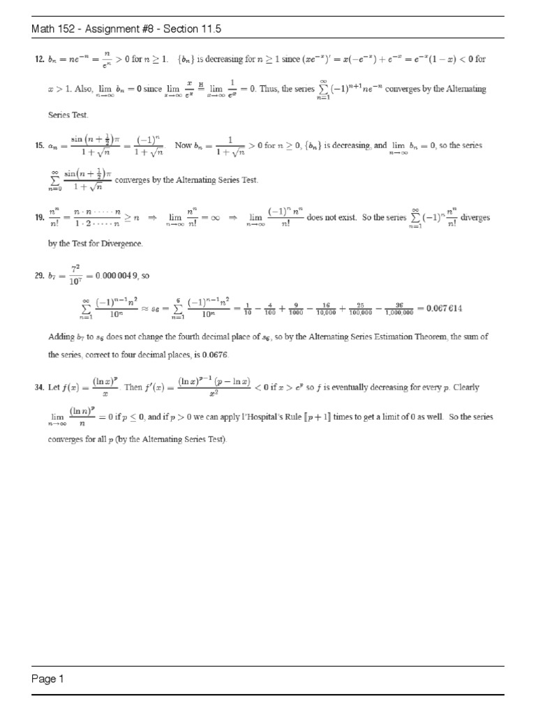 Math 152 Assignment 8 Solutions | PDF | Teaching Methods & Materials