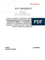 Amity University Summer Training Project PROBLEM IDENTIFICATION AND RECTIFICATION IN CLAIM SETTLEMENT", IN JOHNSON & JOHNSON, SHISH RAM KHARESIYA LAKHANI BDE Pristine PLUS+