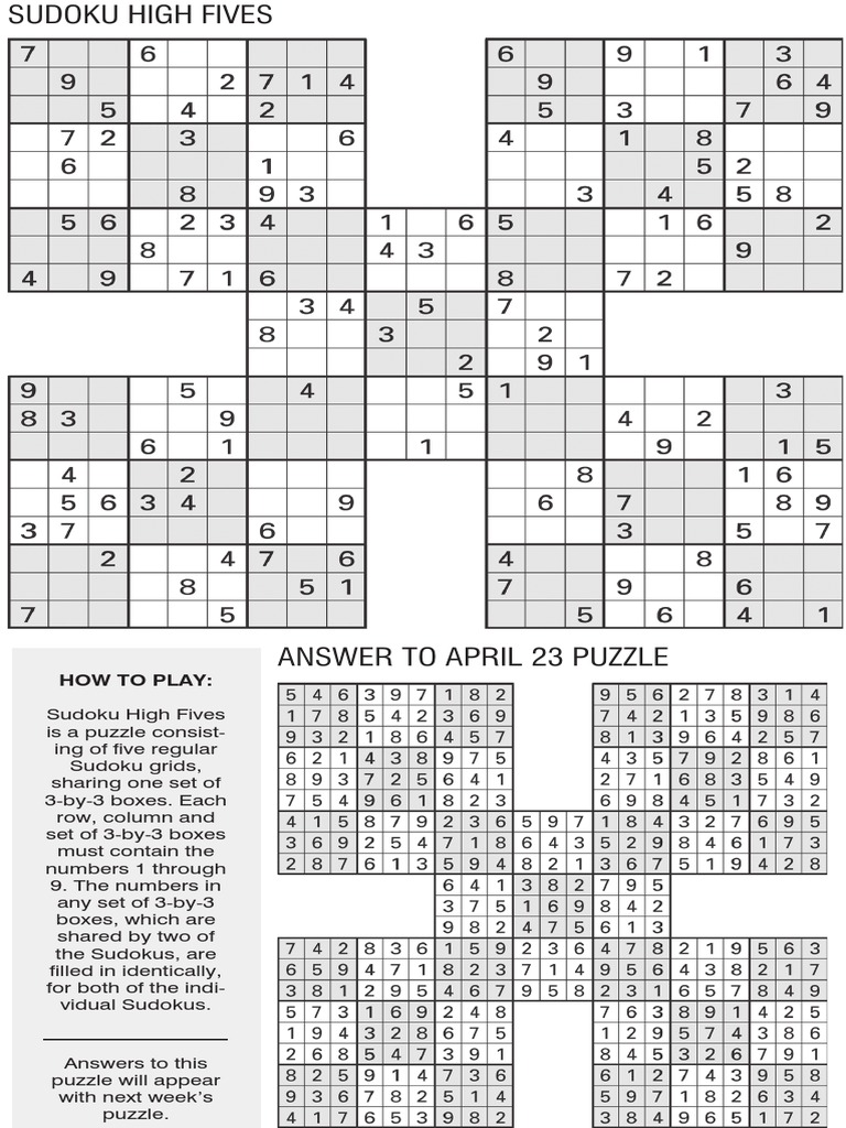 printable high five sudoku april 30