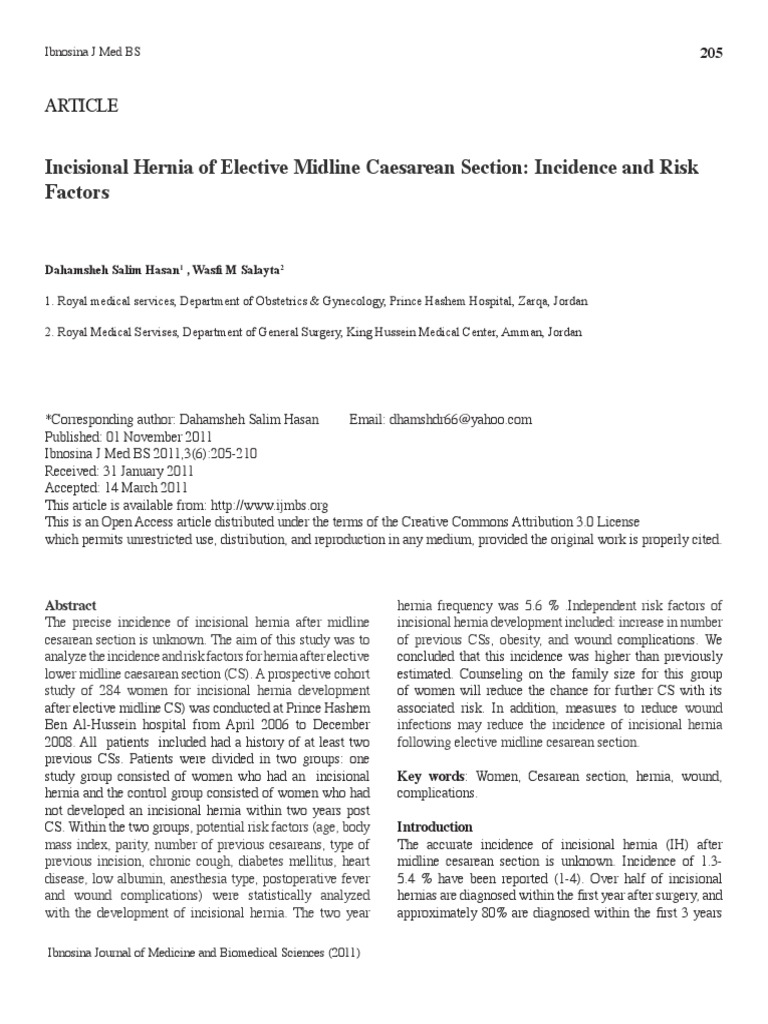 IIncisional Hernia of Elective Midline Caesarean Section