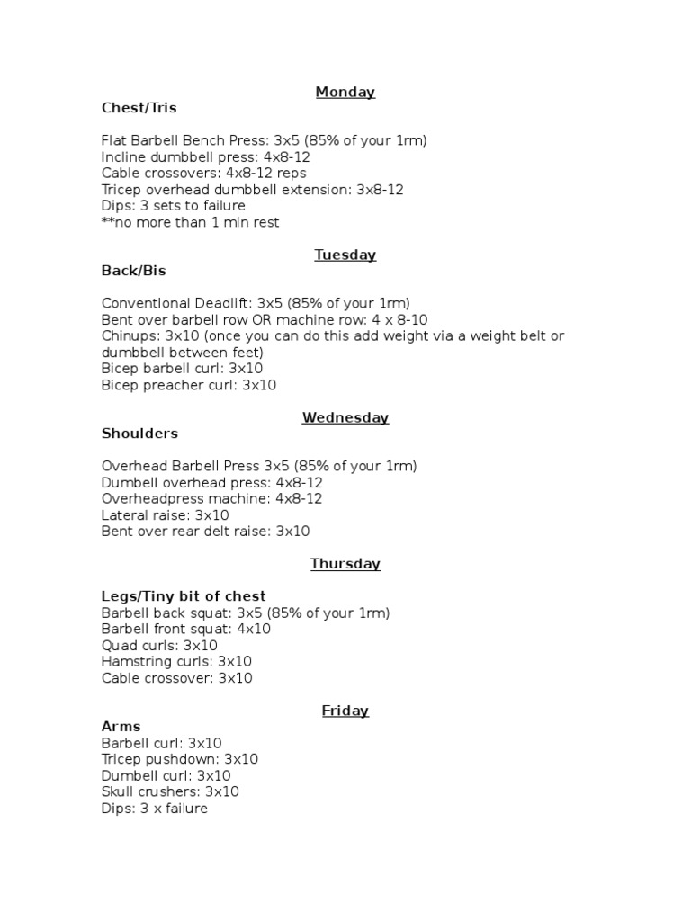 Weekly Strength Training Workout Plan | PDF | Cooking, Food & Wine