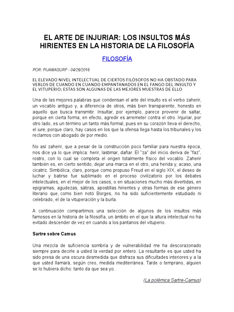 Insultos Filosóficos Notables | PDF | Platón | Michel Foucault