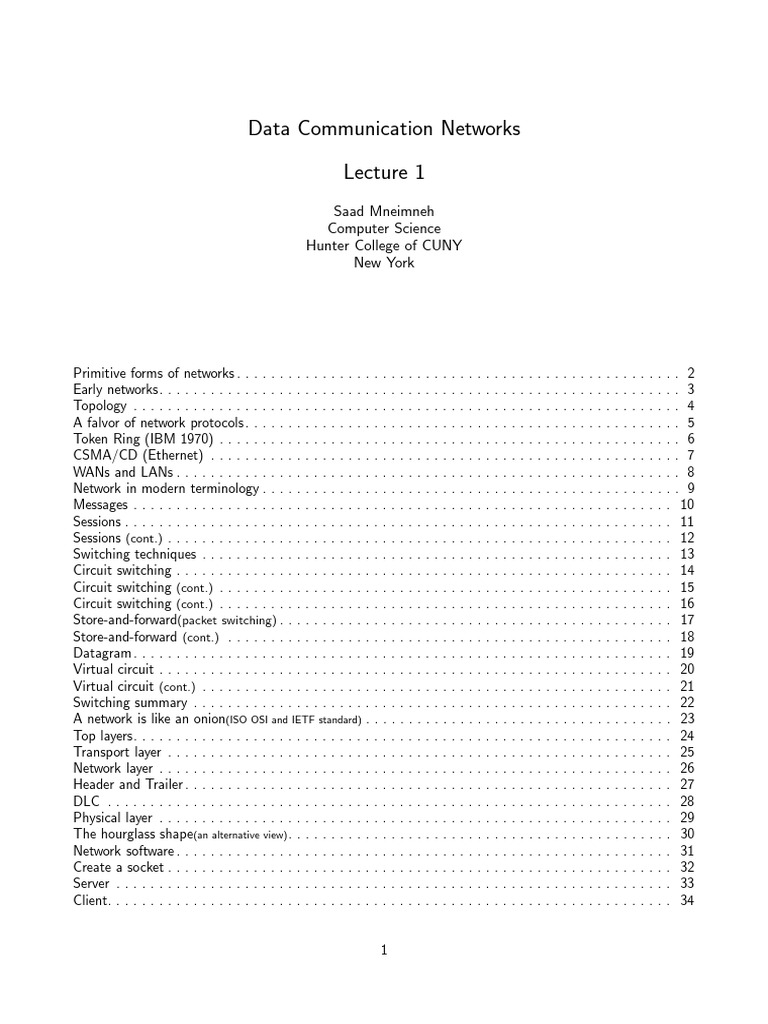 Data Communication Networks: Saad Mneimneh Computer Science Hunter ...