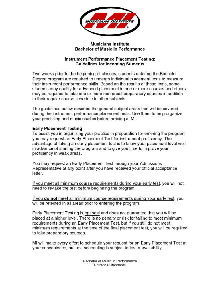 MI Instrument Performance Placement Test | PDF | Chord (Music) | Scale ...