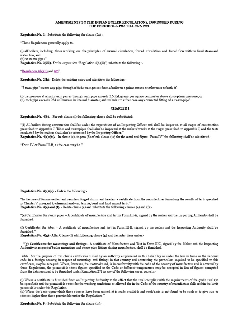 Amendments to Indian Boiler Regulations | PDF | Pipe (Fluid Conveyance ...