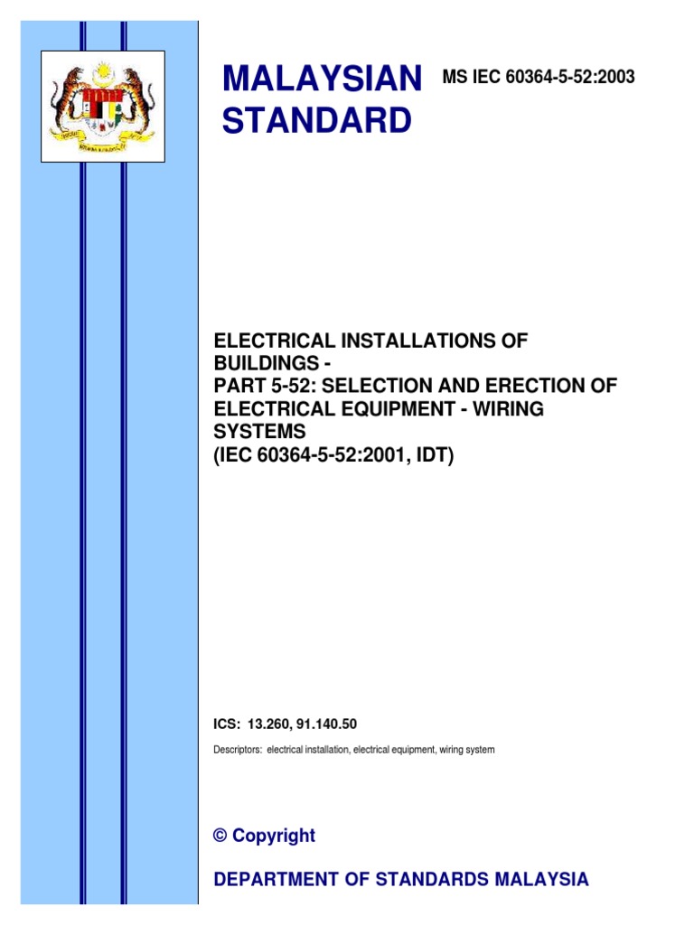 Ms Iec60364 5 52 2003preview Electrical Wiring Standardization