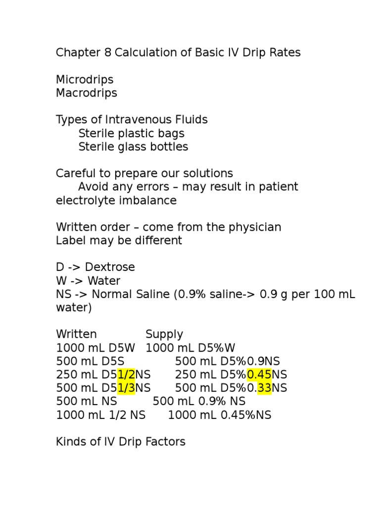 MATH 102 Chapter 8 Calculation of Basic IV Drip Rates.doc Intravenous