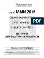 Jee Main 2016 Online CBT Solution PHYSICS 10-04-2016 v2