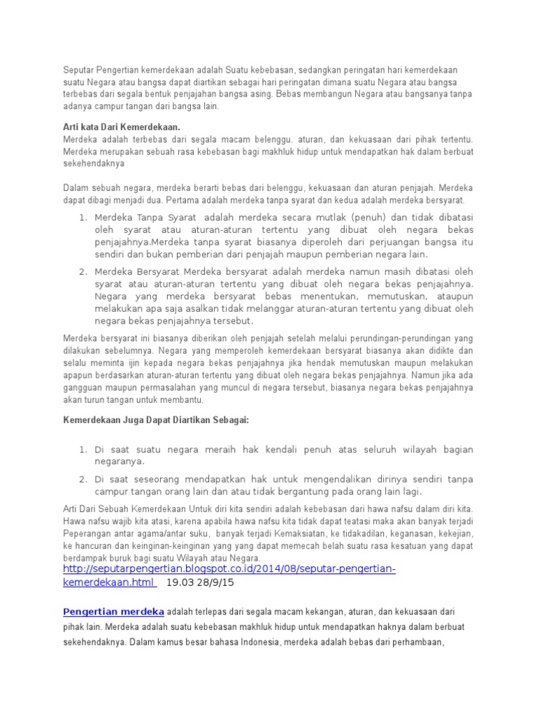 Seputar Pengertian Kemerdekaan Adalah Suatu Kebebasan Pdf
