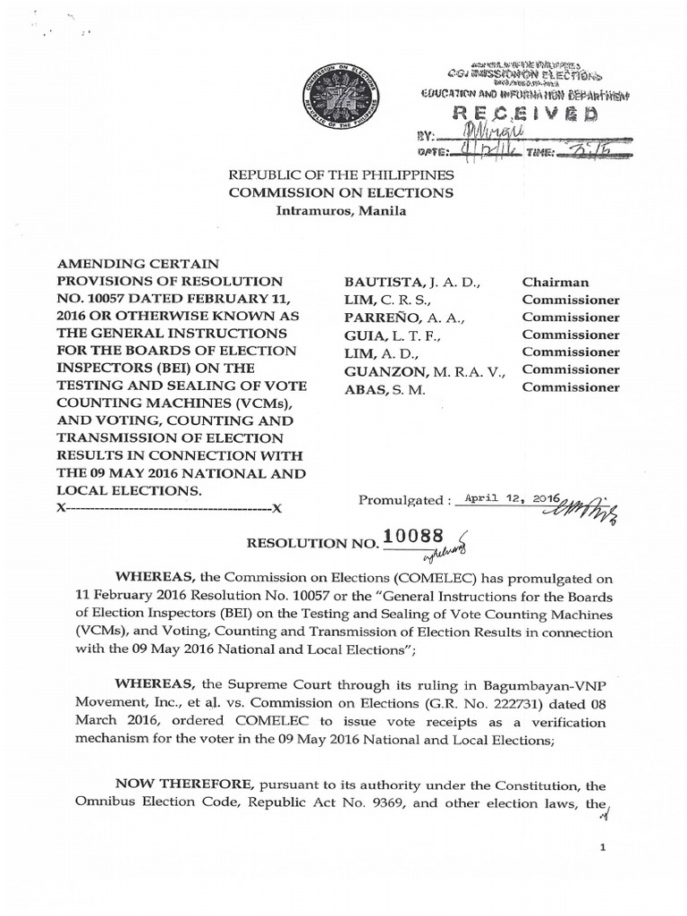 General Instructions For BEI (COMELEC Resolution No. 10088) | PDF