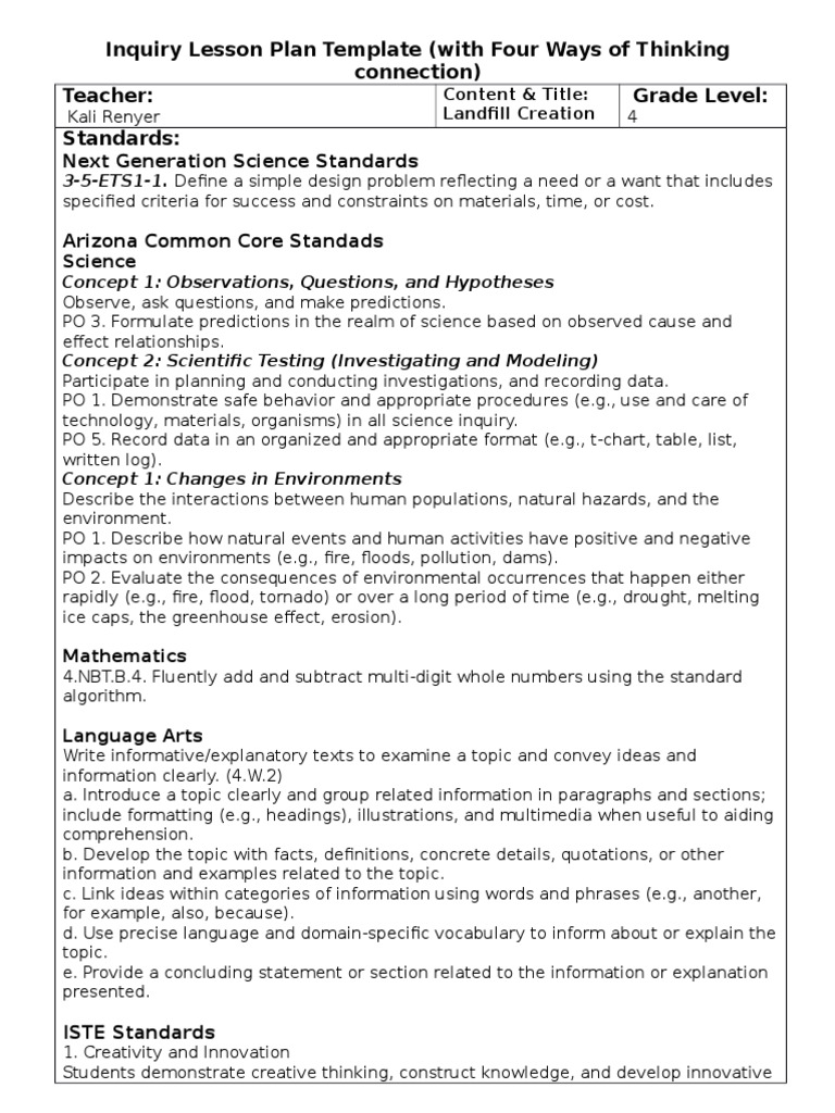 Landfill Creation Inquiry Lesson Plan | PDF | Lesson Plan | Aquifer