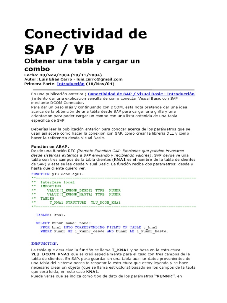 Conexión SAP con Visual Basic | PDF | C ++ | Básico