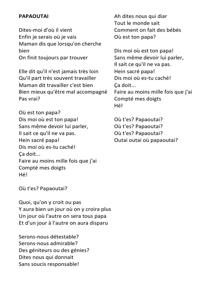 Lyrics Papaoutai