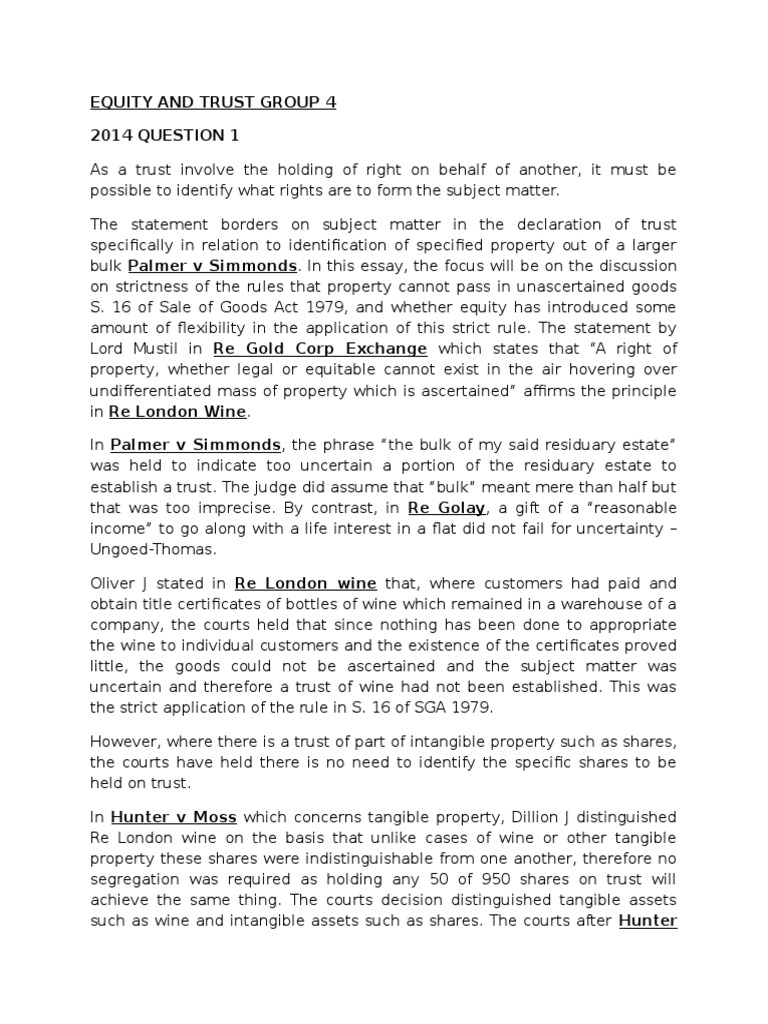 Equity and Trust Group 4 - q1 | PDF | Will And Testament | Trust Law