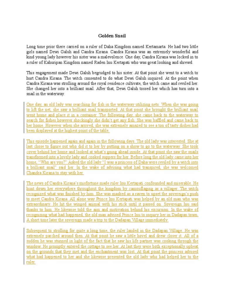 Narrative Text Golden Snail Mythological Royalty Fairy Tale Stock Characters