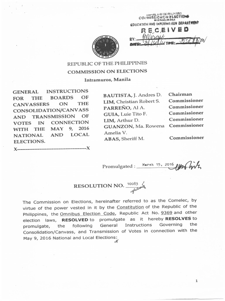 General Instructions For BOC (COMELEC Resolution No. 10083) | PDF