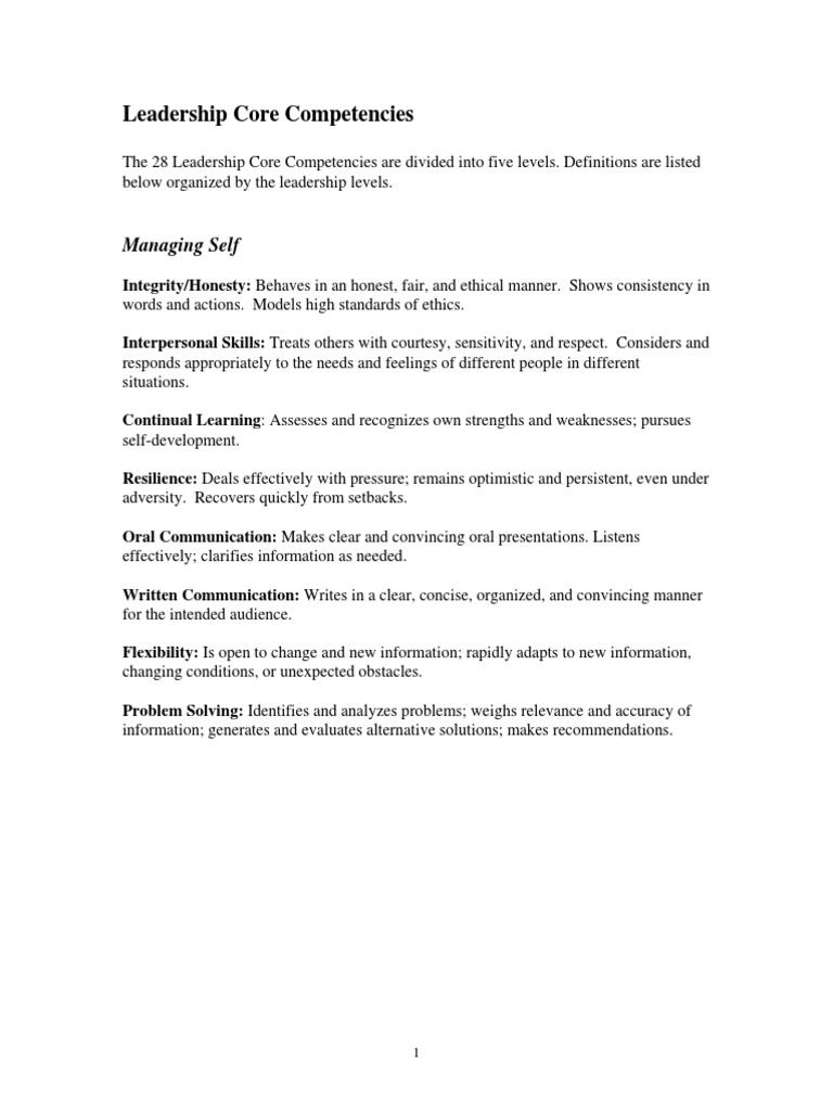 Overview of 28 Leadership Competencies | PDF | Competence (Human ...