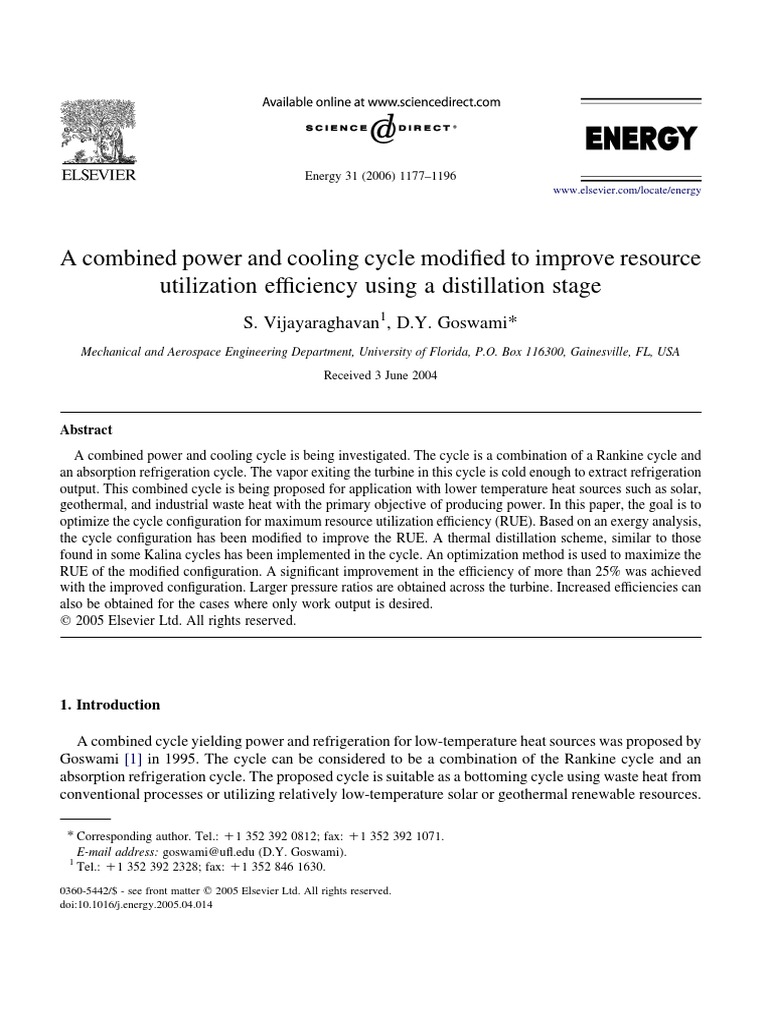A Combined Power and Cooling Cycle Modified To Improve Resource ...