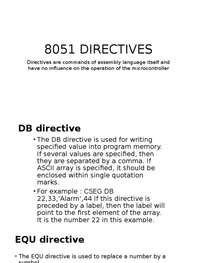 Data Types and Directives Presentation 8051 C++ C | PDF