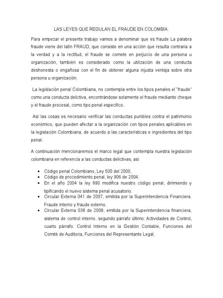 Marco Legal del Fraude en Colombia | PDF | Delito | Derecho penal