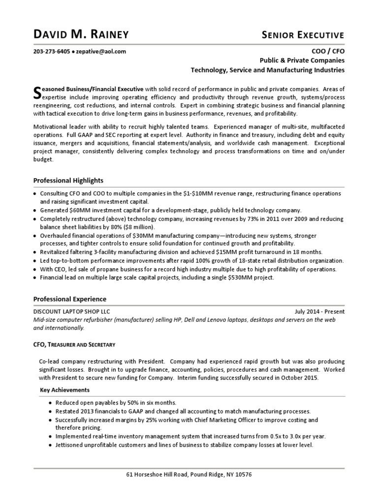 David Rainey: CFO & COO Expertise | PDF | Chief Financial Officer ...