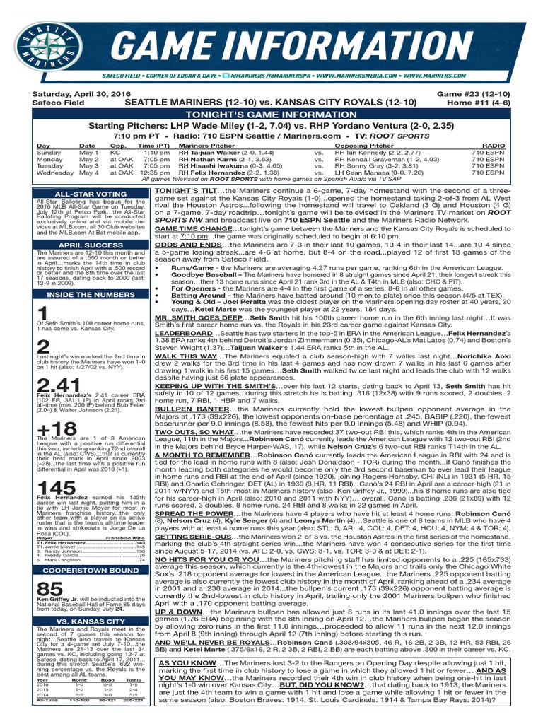Tonight'S Game Information | PDF | Home Run | Ball And Bat Games